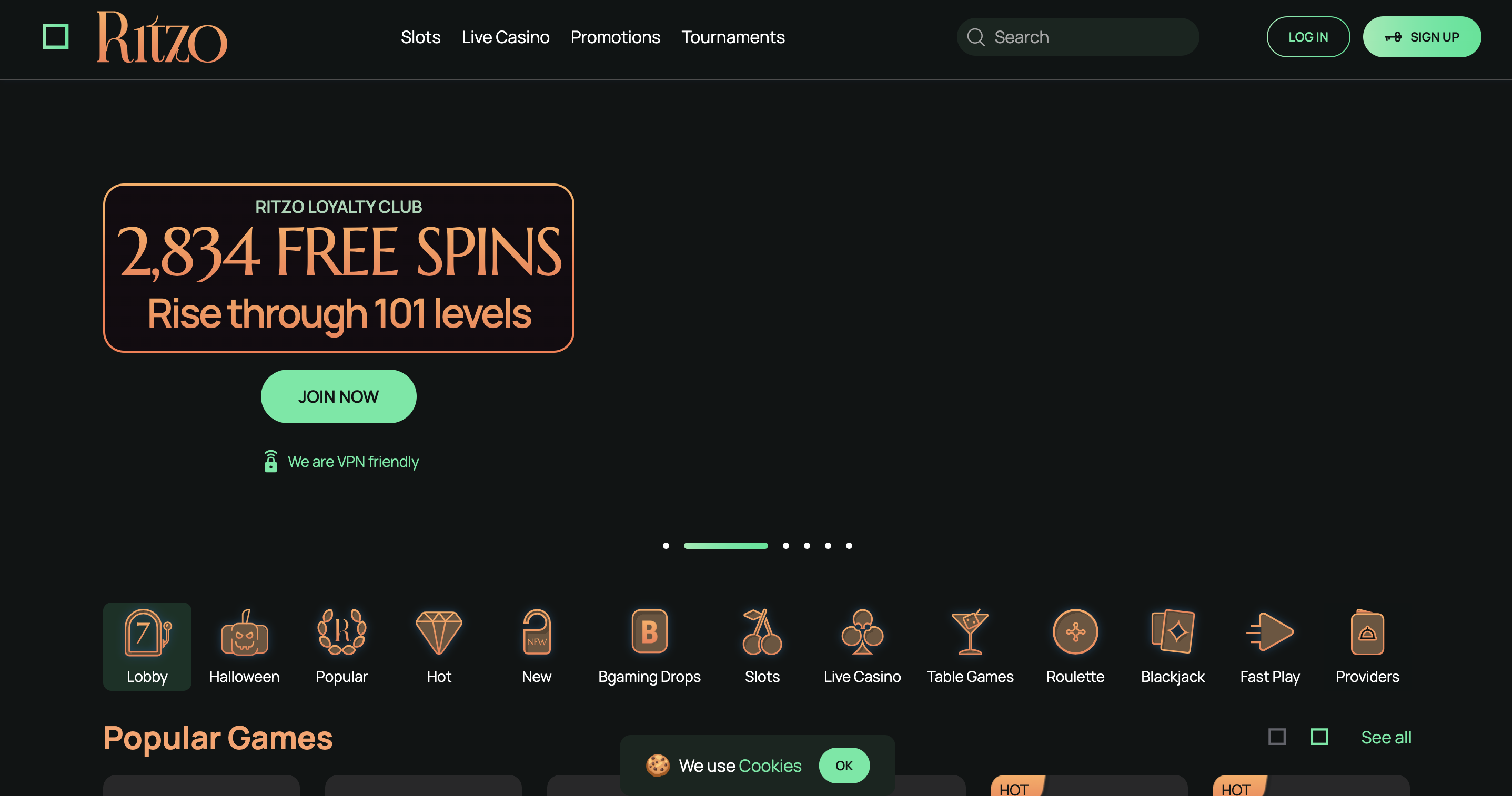 Ritzo Casino interface