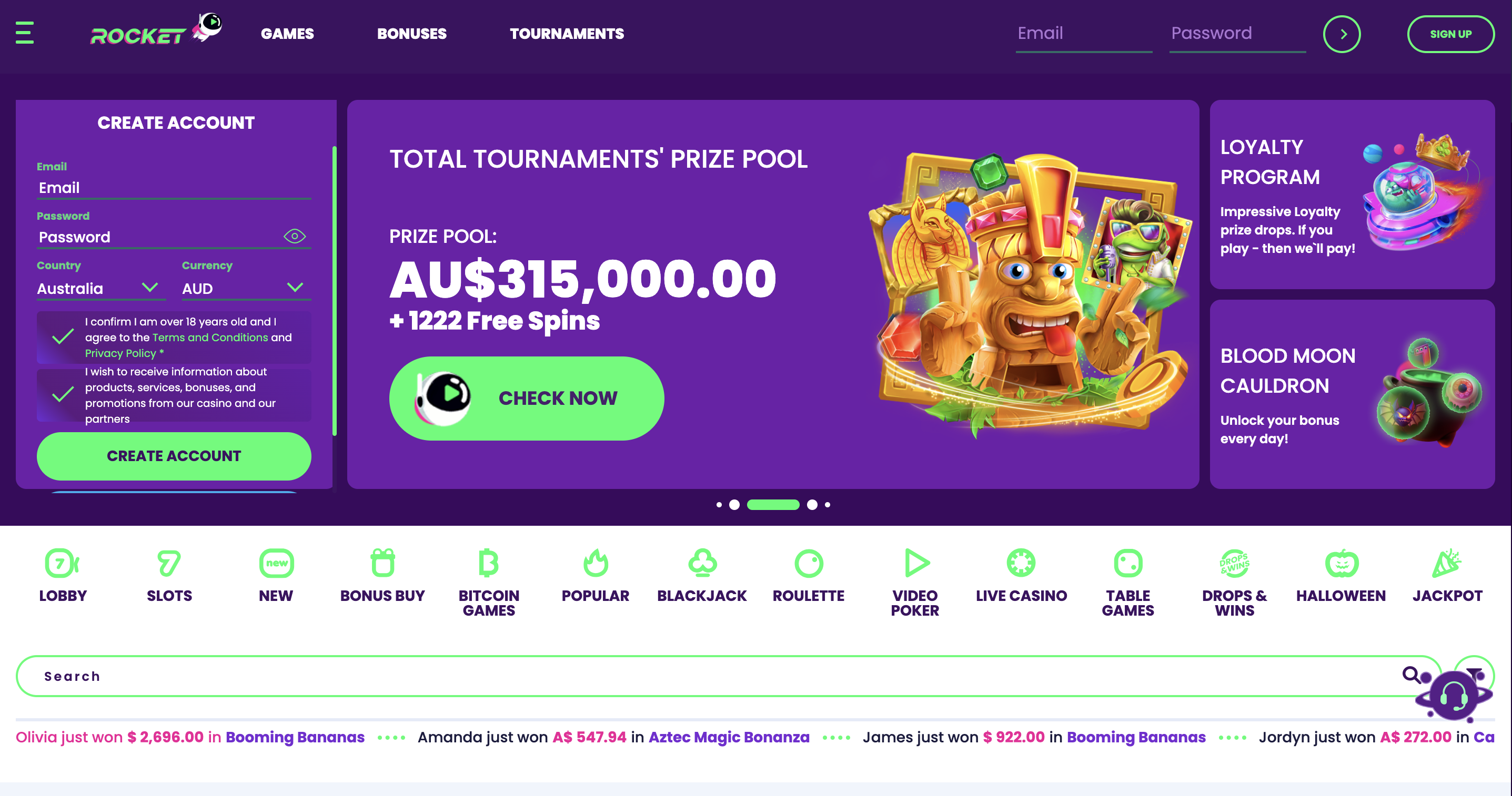 Rocket Casino interface